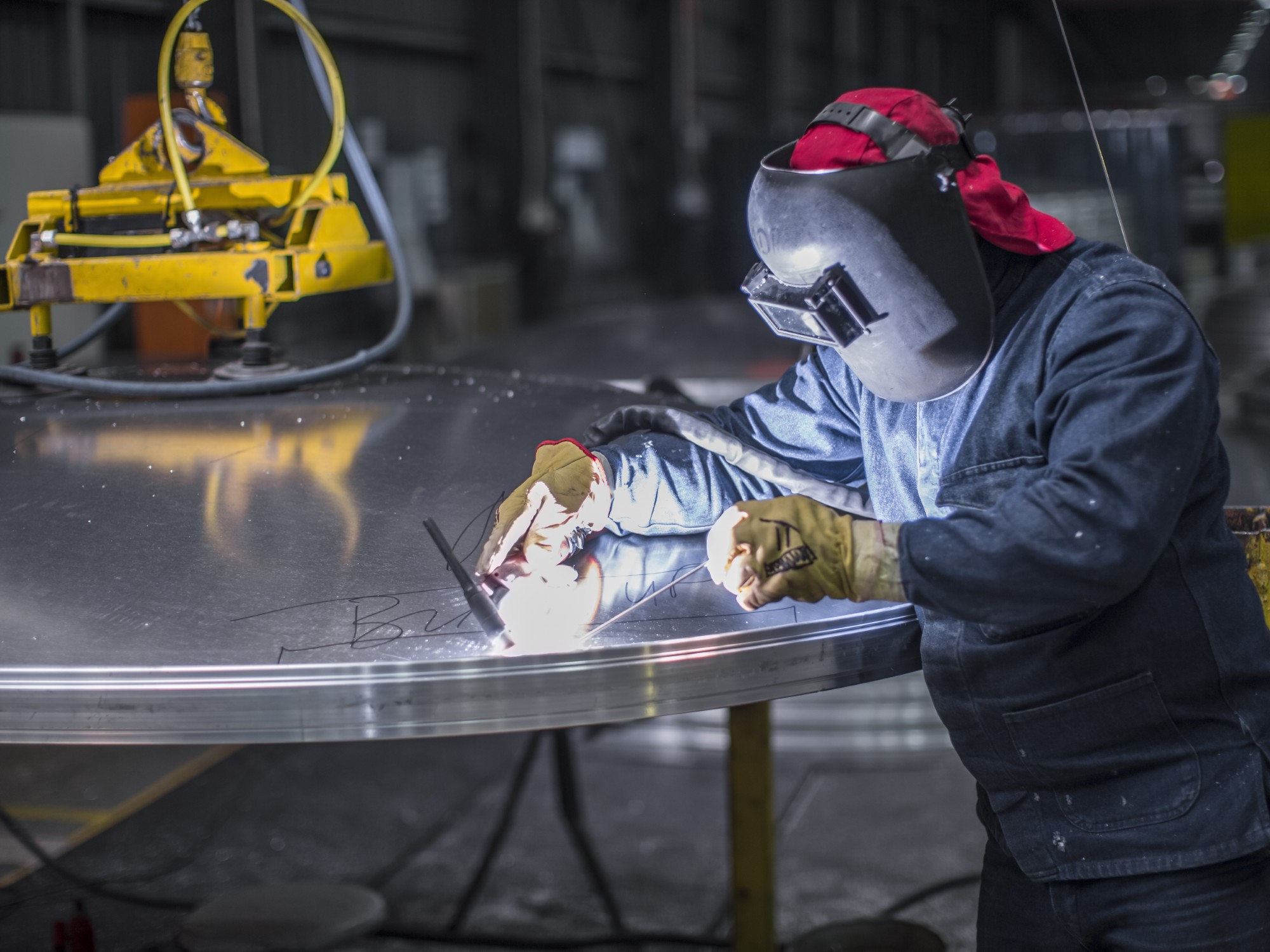 Starweld engineer TIG welding an aluminium component at our Sheffield workshop